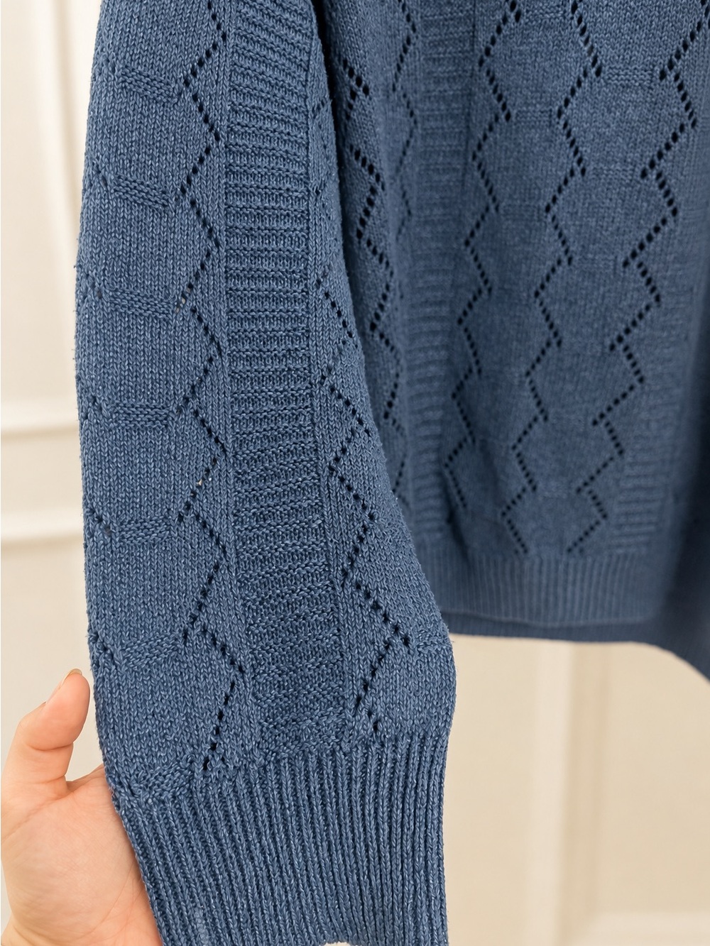 Women's V-Neck Pointelle Knit
Sweater Blue